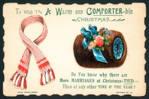 Bufanda de lana y manguito de piel, tarjeta de Navidad de English School
