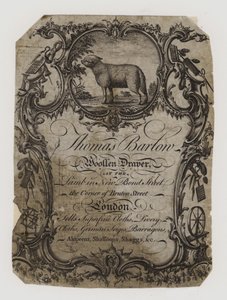 Draperos de lana, Thomas Barton, tarjeta comercial de English School