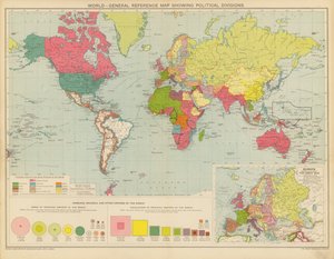 Mapa mundial de referencia general con las divisiones políticas (litografía en color) de English School