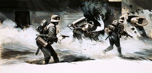 Soldados de la Segunda Guerra Mundial atacan un búnker con un lanzallamas de English School