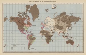 El mundo a finales del siglo XVIII (litografía en color) de English School