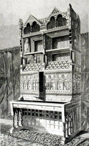 Mesa de escritura y librero en la exposición arquitectónica, ejecutado por el Sr. James Forsyth, del diseño del Sr. R. Norman Shaw