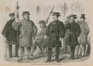 Yeomen de la Guardia con sus uniformes antiguos y nuevos de English School