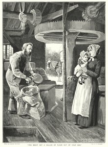 Puede que saque un galón de harina de su bolsa (grabado) de English School