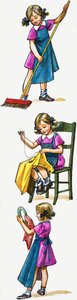 Niña joven limpiando y ordenando