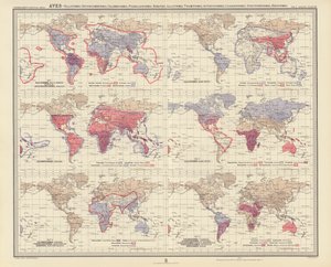 Zoogeografía: Aves, Ralliformes, Opisthocomiformes, Columbiformes, Pteroclidiformes, Hemipodii, Galliformes, Tinamiformes, Apterygiformes, Casuariiformes, Struthioniformes, Rheiformes (litografía en color) de English School