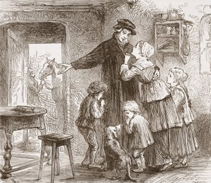 Zwingle partiendo para unirse al ejército, ilustración de La Historia del Protestantismo de James Aitken Wylie, pub. 1878 de English School
