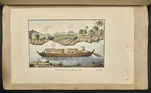 f.77 (lámina 88) Un barco en el río Solo (Surakarta, Java Central). 4 de febrero de 1817. Inscrito en tinta al frente: “Embarque en el Río de Solo. 4 de febrero de 1812.’ (acuarela sobre papel)