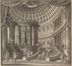 Diseño para una cortina de escenario: El interior de un templo elaborado dedicado a hombres ilustres de Ennemond Alexandre Petitot