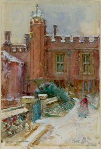 Una figura en la nieve en el Palacio de Hampton Court, 24 de noviembre de 1904 (acuarela sobre papel) de Enoch Ward