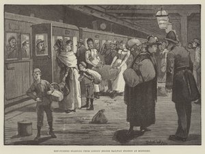 Recolectores de lúpulo partiendo de la estación de tren de London Bridge a medianoche de Enoch Ward