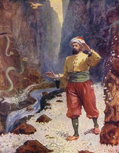 Sindbad en el Valle de los Diamantes (litografía en color)