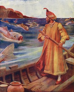 Sindbad ve los peces enormes (litografía en color) de Enoch Ward
