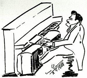 Autocaricatura del cantante lírico Enrico Caruso en la pianola de Enrico Caruso