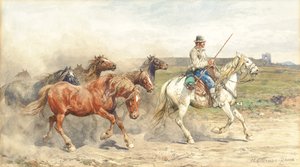 Conduciendo Caballos en la Campiña Romana de Enrico Coleman