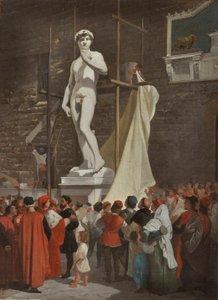 Miguel Ángel desvelando la estatua de David, c.1863 (óleo sobre lienzo) de Enrico Pollastini