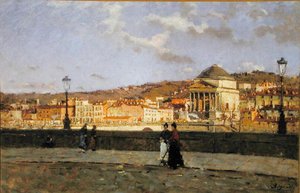 Muelle a lo largo del río Po y la Iglesia de la Grande Madre di Dio, Turín, 1882