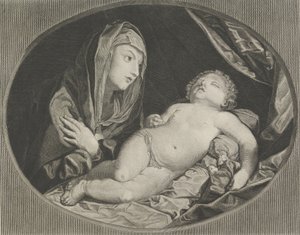 La Virgen con los brazos cruzados sobre su pecho mirando al niño Cristo dormido, en..., 1770-1834 de Ephraim Gottlieb Krüger