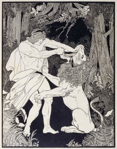 Dibujo de Sansón luchando contra un león (grabado)