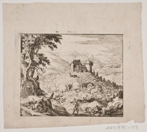 Paisaje montañoso con un castillo y un caminante de Erasmus Sigismund Resch