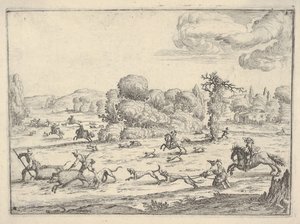 Caza de jabalí en un paisaje, ca. 1620-38 de Ercole Bazicaluva