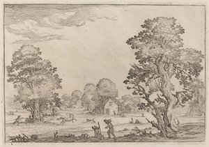 Paisaje con caballos desbocados de Ercole Bazicaluva