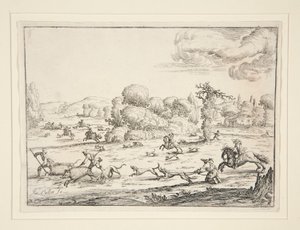 Escena de caza: Near the Kill (según un diseño de Jacques Callot 1592-1635) de Ercole Bazzicaluva