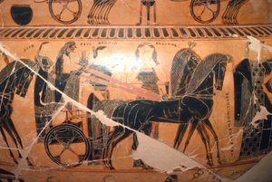 (detalle) de Zeus y Hera en un carro con Calíope del Vaso François, siglo VI a.C. de Ergotimos
