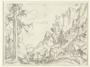 Paisaje con un pueblo en un valle rocoso de Erhard Altdorfer