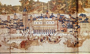 Vista de Venecia (Palacio Ducal, Plaza de San Marcos) (xilografía) de Erhard Reuwich