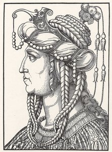 "Retrato de la sultana Roxelane (Russelazie (la rutena), o Hurrem (de soltera Anastasia Lisovska, ca. 1500-1558) esposa del sultán Solimán el Magnífico" Grabado en madera de Erhard Schoen (1491-1592) ca. 1532 Herzogliches Museum Gotha