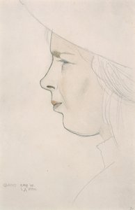 Retrato de la hermana del artista, Gladys Laughton, 8 de agosto de 1909 (lápiz y aguada de color) de Eric Gill