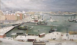 Estocolmo en la nieve (óleo sobre lienzo)