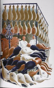 Una vista dentro de una carnicería. de Eric Ravilious