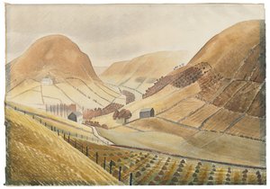 Montones de maíz y granjas - Hill Farm, Capel-y-ffin, Gales de Eric Ravilious