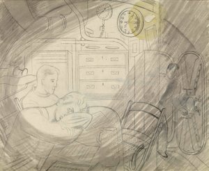 El camarote (o plaza) de los oficiales superiores de un submarino (submarino). Serie a lápiz de Eric Ravilious (1903-1942), embarcado en un submarino durante la Segunda Guerra Mundial (1939-1945)