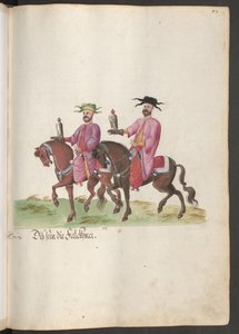 La corte de un pachá: dos cetreros a caballo