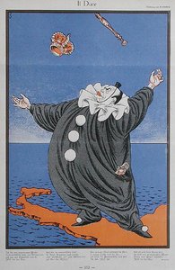 Caricatura de Benito Mussolini (1883-1945), de la revista "Simplicissimus". 8 de febrero de 1926 (litografía en color) de Erich Schilling