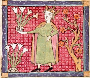 Abril: recogiendo plantas. Miniatura tomada de “Breviario de amor” (Breviari d