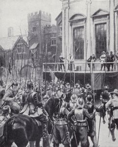 Ejecución del Rey Carlos I fuera de la Casa de Banquetes en Whitehall, Londres, 30 de enero de 1649 (litografía) de Ernest (after) Crofts