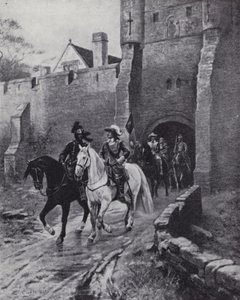 Oliver Cromwell con su ejército en Bootham Bar, York cuando Carlos II intentó reclamar el trono en 1650 de Ernest (after) Crofts