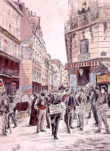 Vendedores de prensa en las calles de París en 1893, grabado de Ernest (after) Grenier