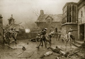 La última resistencia de los Conspiradores de la Pólvora, 1606, ilustración de 