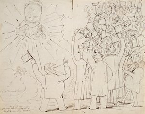 La celebración para el viejo Hugo, caricatura de Victor Hugo (1802-85) de una carta a Paul Verlaine, c.1880