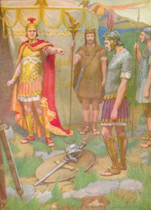 El joven dejó las armas que había tomado de su enemigo a los pies de su padre, c. 1912 de Ernest Dudley Heath