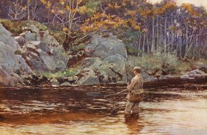Pesca de la trucha en Galloway (litografía en color) de Ernest Edward Briggs