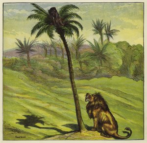 Hombre escapando de un león trepando a un árbol de Ernest Henry Griset