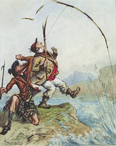 El viaje de vacaciones del Sr. Lovejoy a las Tierras Altas pescando trucha de salmón, de una serie de ocho de Ernest Henry Griset