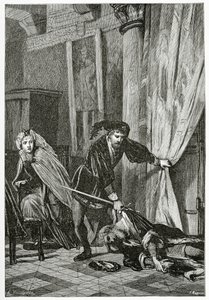 Escena de Hamlet, siglo XIX (grabado en blanco y negro)