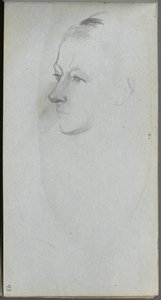Cuaderno de bocetos, página 45: Rostro de mujer, vista 34